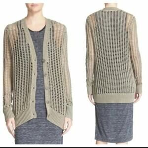 ATM Anthony Thomas Melillo Mama Crochet Open Knit Cardigan Sweater XS Tan Button